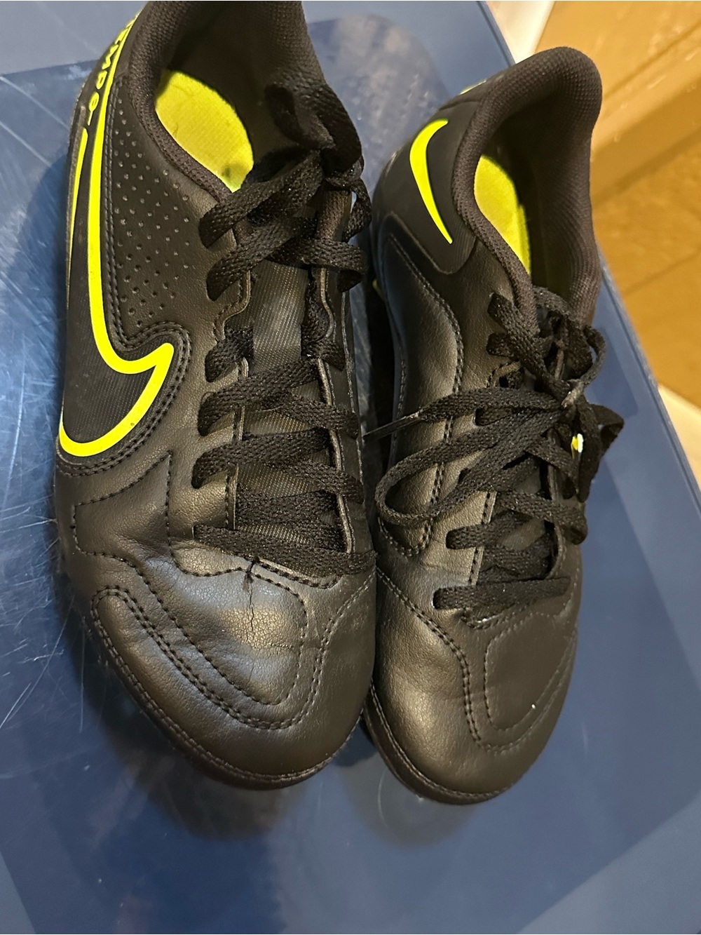 Nike Kids Black Sneakers with Neon Yellow Swoosh